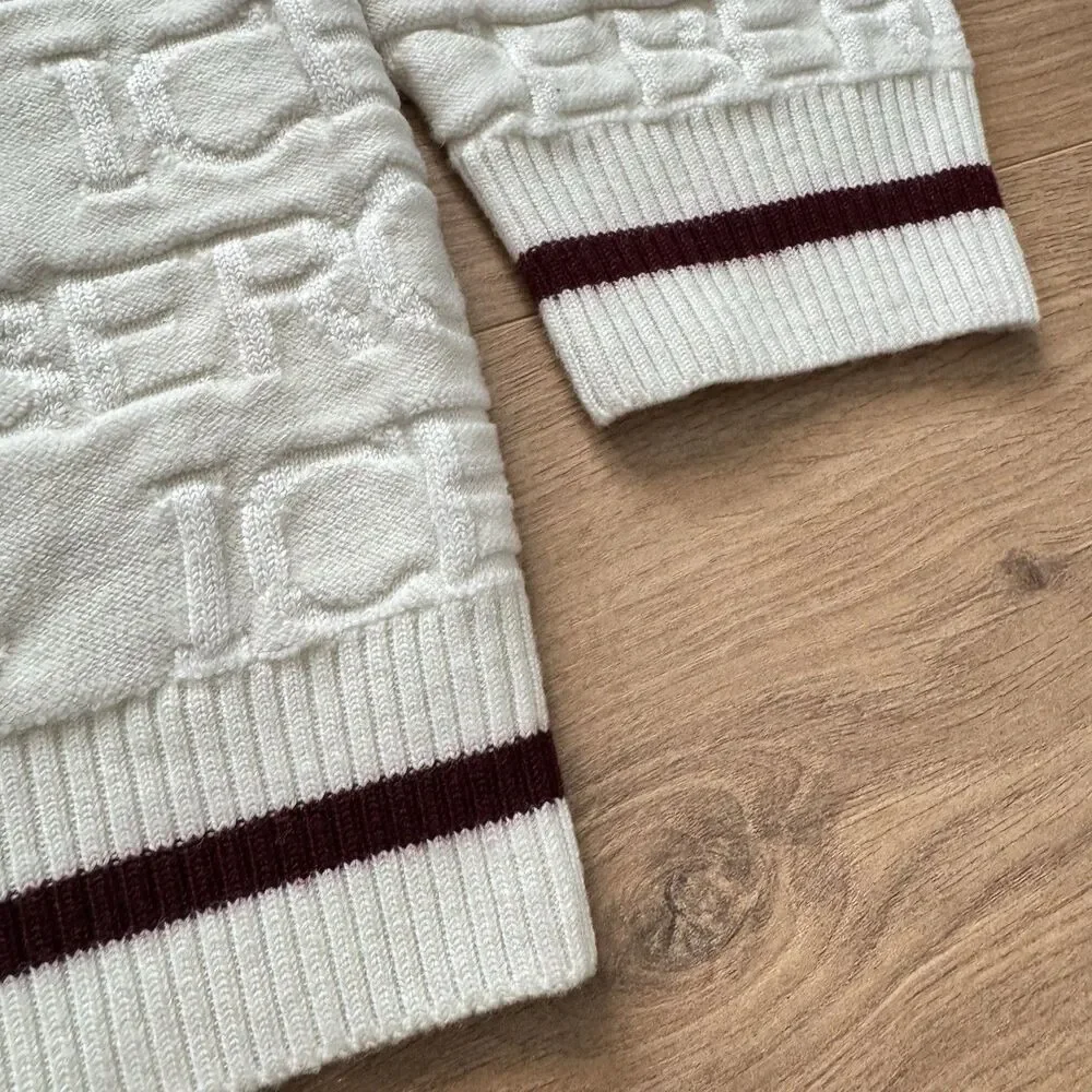 Vintage 90s Iceberg All Over Logo Knit Sweater Cream Wool Blend Size XXXL Italy